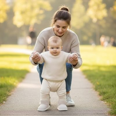 Chaussure bebe beige avec bébé et maman