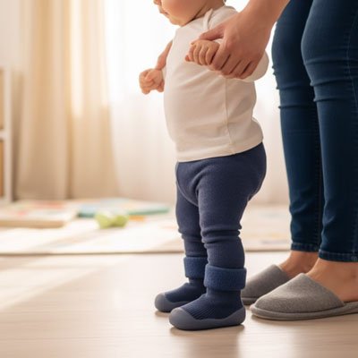 Chaussure bebe bleu avec bébé