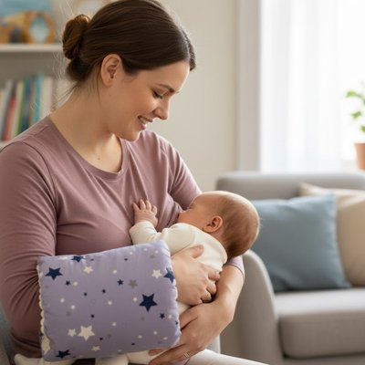 Coussin d'allaitement étoilé avec bébé et maman