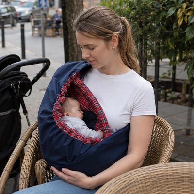 Echarpe de portage avec bébé et maman assise