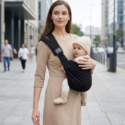 Porte bebe avec maman et bébé avec bonnet