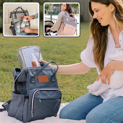 Sac a langer gris avec maman et bébé