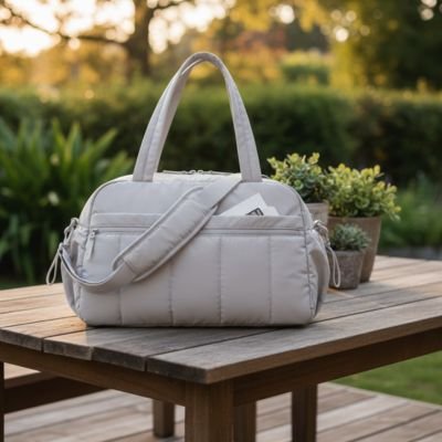Sac a langer gris sur table