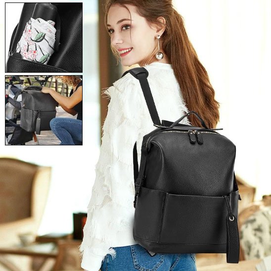 Sac a langer noir avec maman souriante