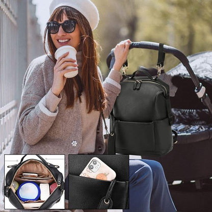 Sac a langer noir avec maman tenant une poussette