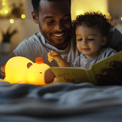 Veilleuse bébé capybara avec papa et enfant