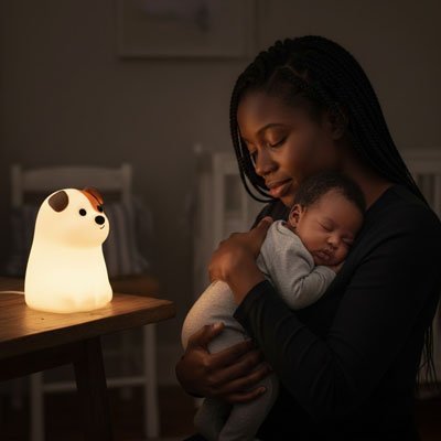 Veilleuse bébé chiot avec bébé et maman