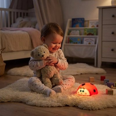 Veilleuse bébé coccinelle avec enfant et ourson